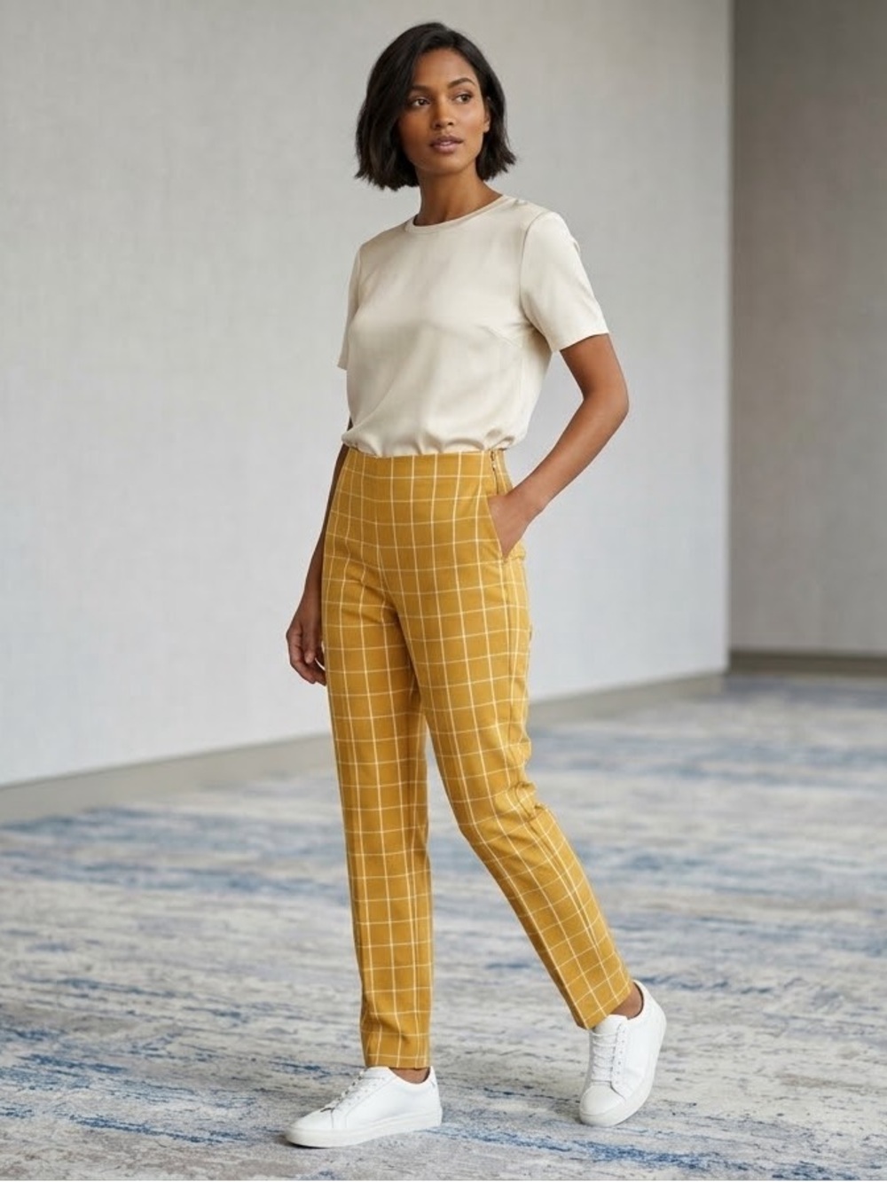 a new day Mustard Windowpane Straight-Leg Pants